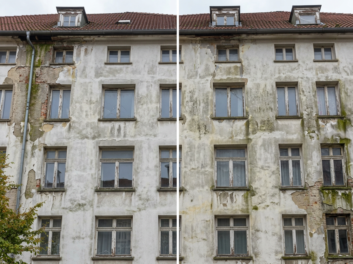 Fassadendämmung Mehrfamilienhaus vorher